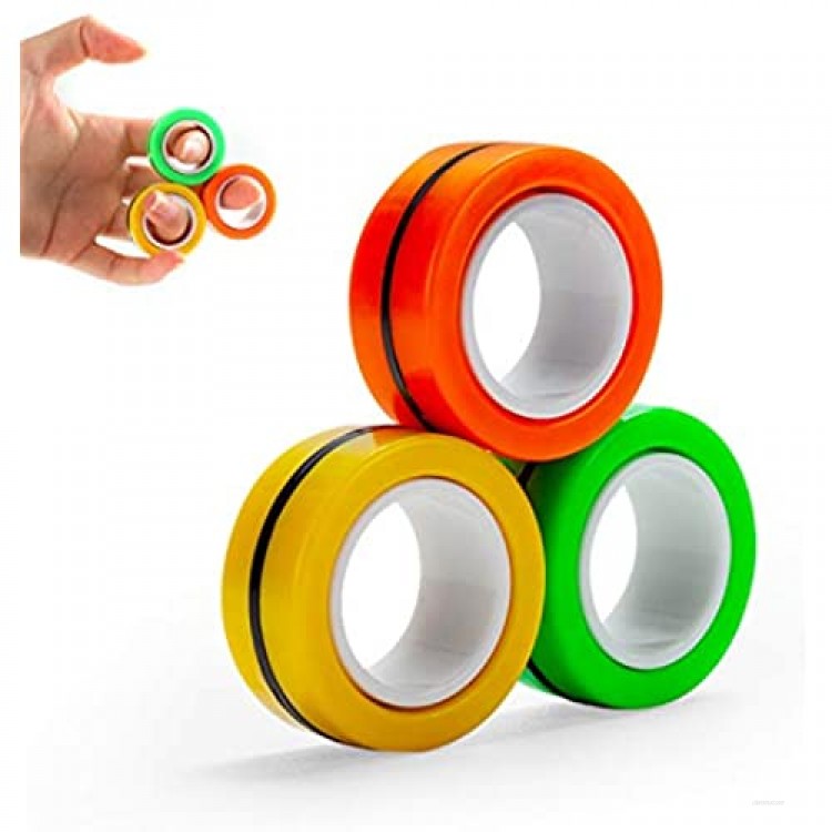 DOTSOG Magnetic Rings Toy Anti-Stress Fingertip Toys Anxiety Stress Relief Magical Ring Decompression Finger Game Trick Play Gadget for Adults Teen 3Pcs