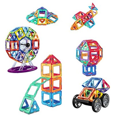 dreambuilderToy 120 Piece Magnetic Tiles  Magnet Building Blocks  STEM Educational Construction Kit，3D car and auto Magnetic Toys  Birthday Gift for Boys and Girls (120 Pieces)