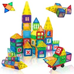 JUMAGA 3D Magnetic Tiles Building Toys  108 Piece Magnet Blocks Set with Alphabet Card  STEM Educational Preschool Birthday Gifts for Kids Age 3+