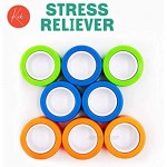 Kicko Magnetic Fidget Rings - 6 Pack - Neon Blue Green Orange - Magic Spinning Sensory Toys for Kids Boy or Girl Birthday Parties Classrooms Learning Motor Skills Colorful Focus Game