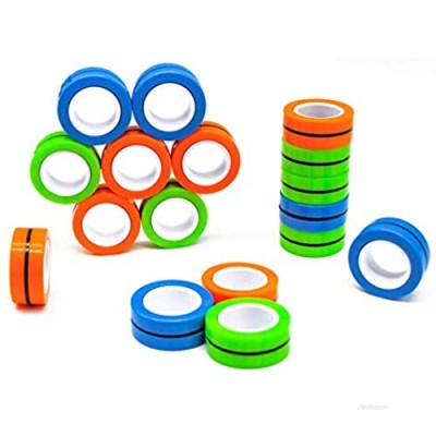 Kicko Magnetic Fidget Rings - 6 Pack - Neon Blue  Green  Orange - Magic Spinning Sensory Toys for Kids  Boy or Girl  Birthday Parties  Classrooms  Learning Motor Skills  Colorful Focus Game