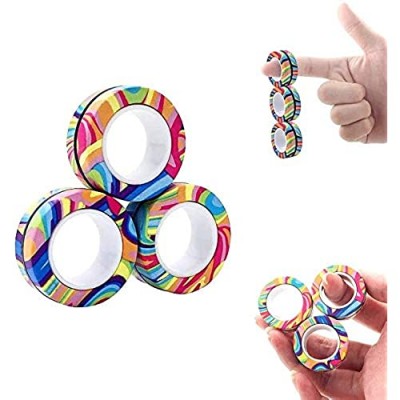 Linshow 6pcs Glowing Finger Magnetic Ring - Anxiety and Stress Relief Toy Finger Toy  Magnetic Ring Durable Unzip Toys Finger Exerciser for Anxiety Fidget Rings (Camouflage)