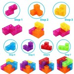 Magnetic 3D Puzzle Cubes Transparent Magnetic Cube Consists of 7 Magnetic Building Blocks with 54 Guide Cards 108 Splicing Challenges of Different Levels for Killing Time and Relieving Stress