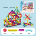 Magnetic Balls and Rods Set，64 PCS Magnetic Balls and Rods Building Sticks Blocks Set Vibrant Colors Different Sizes Curved Shapes Children Educational Stacking STEM Toys for Kid