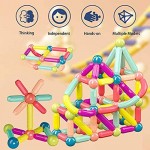 Magnetic Balls and Rods Set，64 PCS Magnetic Balls and Rods Building Sticks Blocks Set Vibrant Colors Different Sizes Curved Shapes Children Educational Stacking STEM Toys for Kid
