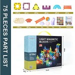 Newelfth Magnetic Tiles 3D Magnetic Blocks for Kids Magnetic Building Blocks Toys with Fantastic Lighting Effects Magnet Tiles STEM Toys for 3 4 5 6 7 8 Year Old Boys Girls Toys Set 75 Pcs