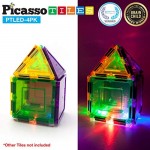 PicassoTiles 4pc Kids Toy Building Block LED Night Light Set STEM Children Construction Kit Magnet Tiles Magnetic Interconnect Interlocking Playboards Educational Learning Stacking Glow in the Dark