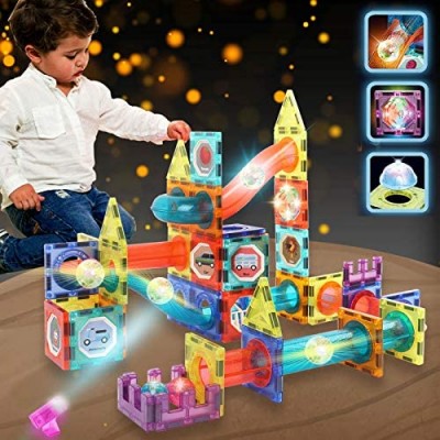 SonneMond 110PCS Magnetic Tiles Building Blocks for Kids  Glowing Marble Run Magnetic Construction Set STEM Toys with Colorful Lights  Super Fun Gifts for Boys Girls Ages 3+