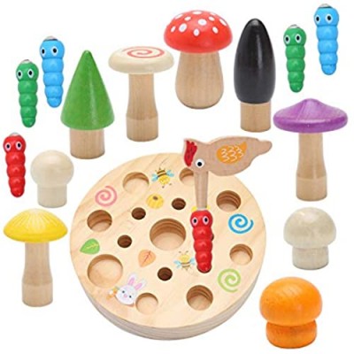 Tangame Magnetic Early Childhood Educational Wooden Toy Mushroom Harvesting Wooden Matching Puzzle Catching and Feeding Game  Preschool Toys for Girls and Boys for Fine Motor Skills 2 3 4 Years Old
