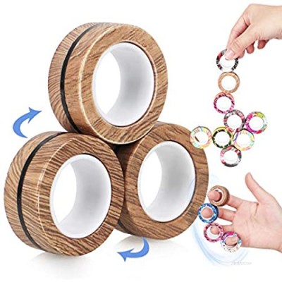 VCOSTORE Magnetic Rings Toys 3 Ring Fidget Spinners  Magnet Finger Game Stress Relief Decompression Magic Ring Game Props Tools for Adults  ADHD  Anxiety (Wood Grain)