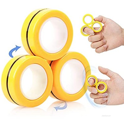 VCOSTORE Magnetic Rings Toys 3 Ring Fidget Spinners  Magnet Finger Game Stress Relief Decompression Magic Ring Game Props Tools for Adults  ADHD  Anxiety (Yellow)