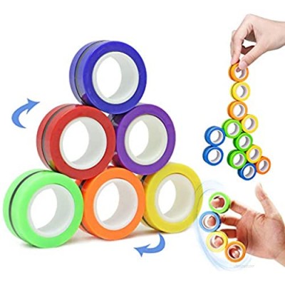 VCOSTORE Magnetic Rings Toys 6 Ring Fidget Spinners  Magnet Finger Game Stress Relief Decompression Magic Ring Game Props Tools for Adults  ADHD  Anxiety (Mixed Colors)