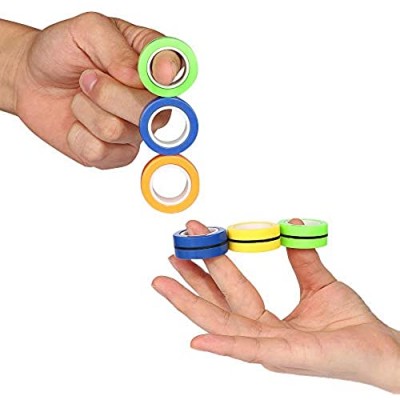 VLAMPO Magnetic Finger Rings Fidget Toys Colorful Magic Finger Game Hand Tool Stress Relievers for Adults and Children 6pcs(Orange+Yellow+2green+2blue)