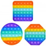 [3-Pack] Pop Fidget it Toy Push On Pop BD&M Rainbow Color Bubble Sensory for Anxiety & Stress Relief Autism Toys for Toddlers Kids Teens Set (Circle+Square+Octagon)