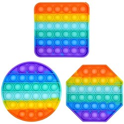 [3-Pack] Pop Fidget it Toy Push On Pop  BD&M Rainbow Color Bubble Sensory for Anxiety & Stress Relief Autism  Toys for Toddlers Kids Teens Set (Circle+Square+Octagon)