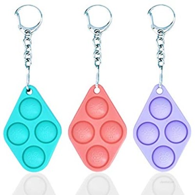 3Pcs Mini Simple Dimple Fidget Toy Anxiety Stress Reliever Hand Toys Push Pop Bubble Fidget Sensory Toys Keychain Decompression Toys for Kids Adult