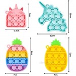 4 PCS Mini Pop Bubble Fidget Sensory Toy Silicone Colorful Stress Reliever Hand Toy Squeeze Key-Chain Toy for Adults and Kids Anti-Anxiety Office Desk Toys(Pineapple+Triceratops+Unicorn)