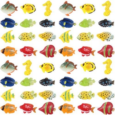 48 Pieces Tropical Fish Figure Play Set  Tropical Fish Party Favors  Assorted Plastic Fish Toys  Sea Animals Toys for Kids  1 Inch Long