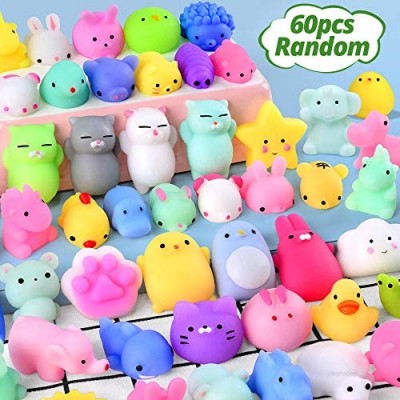 60PCS Mochi Squishy Toys FLY2SKY Party Favors for Kids Mini Squishy Animal Squishies Toys Squeeze Kawaii Squishy Stress Relief Toys Easter Bunny Cat Unicorn Squishy gifts for Boys & Girls Random