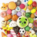 Aqueens 30 pcs Kawaii Squishies Sets Slow Rising (1pc Jumbo + 29pcs Medium/Mini Size) Random Cake Bread Panda Bun Cartoon Series with Phone Straps Squishy Kids Play Toys Charms