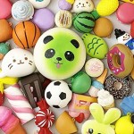 Aqueens 30 pcs Kawaii Squishies Sets Slow Rising (1pc Jumbo + 29pcs Medium/Mini Size) Random Cake Bread Panda Bun Cartoon Series with Phone Straps Squishy Kids Play Toys Charms