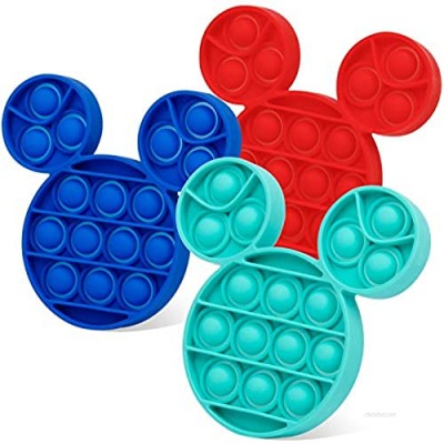 CONNOO 3PCS Push Bubble Popping Sensory Toys  Sensory Toys for Autistic Children  Push Pop Fidget Toy  Stress Relief Toy for Kids  Adults  Students and Friends (Mouse  Cyan + Red + Blue)