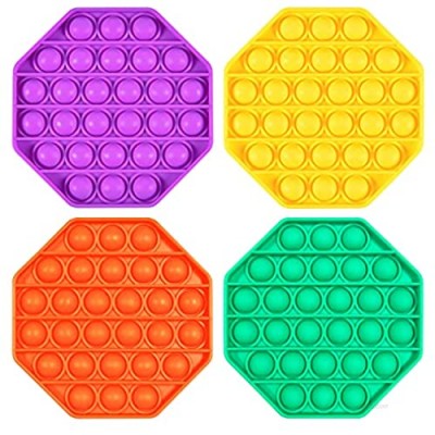 DTBG Push Pop Bubble Fidget Sensory Toy/4PCS Stress Relief Toy Squeeze Toys Silicone Pressure It Relieving Toys for Kids and Adults(4-Color Octagon )