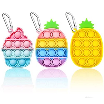 EVERMARKET Push Pop Bubbles Fidget Sensory Toy Keychains  3 Pack Mini Ice Cream Pineapple Bubble Popper Stress Reliever Silicone Relax Toys Keychain  Rainbow Color Pop Bubble Fidget Block Toys