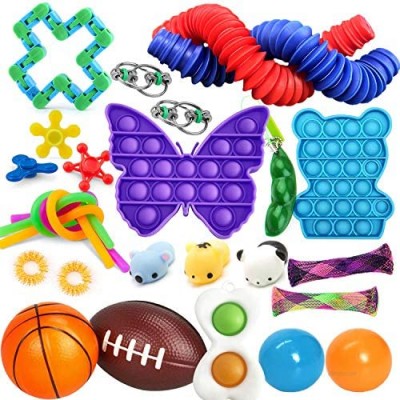 Fidget Toys Set  27 PCS Fidget Pack Sensory Relieves Stress Anxiety for Kids Adults  Toy Box & Party Favor Sensory Pack with Simple Dimple in It  Tie Dye Push Pop Bubble Toy