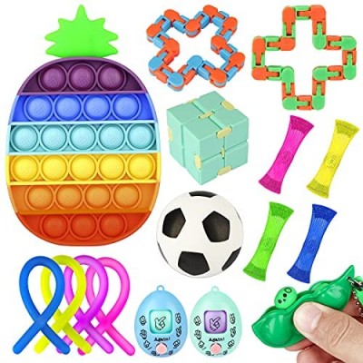 Fidget Toys Set  KAQINU 16 Pack Fidget Sensory Toy with Pop It  Stress Relief Anti-Anxiety Fidget Pack for Kids Adult ADHD ADD & Autism  Perfect for Birthday Party Gifts  Classroom Rewards