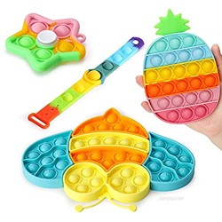 KLOMIER Pop Bubble Fidget Sensory Toy  Silicone Stress Reliever Toy Sets   4 Pack Anti-Anxiety Squeeze Toys for Kids and Adults(Wristband+Fidget Spinner+Bee Puzzles+Pineapple)