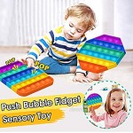 KOUQIYA Rainbow Pop Fidget Toys 3 Pack Push Pop Bubble Fidget Sensory Toy Anxiety Relief Toys Colorful ADHD Toys Fidgets Circle Round Square Octagon