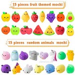 MALLMALL6 30Pcs Mochi Squeeze Toys for Kids Party Decorations Favors Stress Relief Birthday Gift Treat Goodie Bags Fruit and Random Animals Shape Kawaii Mini Toys Classroom Prize for Boys Girls