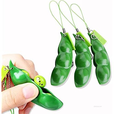 Pea Popper Squeeze-a-Bean Edamame Keychain Fidget Toys Stress Relieving Keychain Gifts for Release Stress and Anxiety Children and Adults(3pcs)