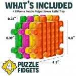 Pop Push It Fidget Sensory Bubble Toy 4 Pack – Big Pop Puzzle Design for Anxiety Stress Relief and Fun – Huge Square Fidget Pop Toys for Kids & Adults
