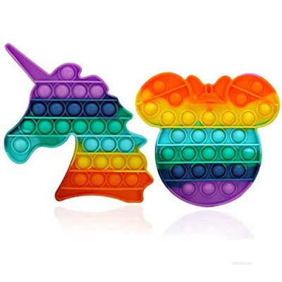Push Pop Bubble Sensory Fidget Toy  2 Pack Rainbow Silicone Autism Special Needs Stress Reliever Toy  Squeeze Sensory Toy for Kids and Adult