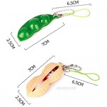 Squeeze&Beans Peanuts Keychain Sensory Fidget Toys Set Funny Facial Expressions Edamame Fidget Keychain Pea Pod Soybean Stress Relieving Sensory Fidget Toys Gift for Adults Kids Relief Anti-Anxiety