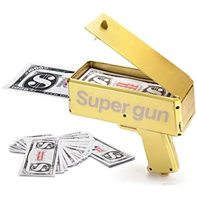 Alagoo Super Money Guns Paper Playing Spary Money Gun Make it Rain Toy Gun  Handheld Cash Gun Fake Bill Dispenser Money Shooter with 100 Pcs Play Money(Metallic Gold)