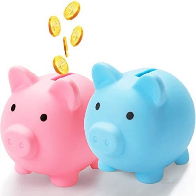 ANCIRS 2 Pack Plastic Piggy Money Banks  Unbreakable Kids Piggy Banks  Coin Saving Box for Boys  Girls & Children- Blue & Pink