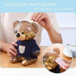BREIS Kids Coin Bank Bear Clear Plastic Large Capacity Money Banks with Opening Money Box Gifts for Kids Transparent Coin Saving Box (Blue)