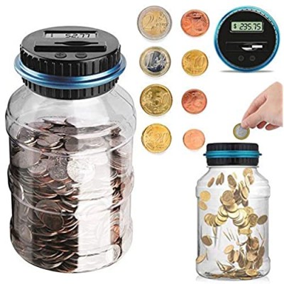 Coin Piggy Bank Savings Bank Jar  Digital Coin Money Bank Coin Counter Storage for Kids Adult  1.8L Money Saving Box Jar Bank with LCD for Birthday …