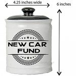 Cottage Creek Piggy Bank New Car Fund Jar Round Ceramic Car Coin Bank with Black Lid Car Savings Piggy Bank [White]