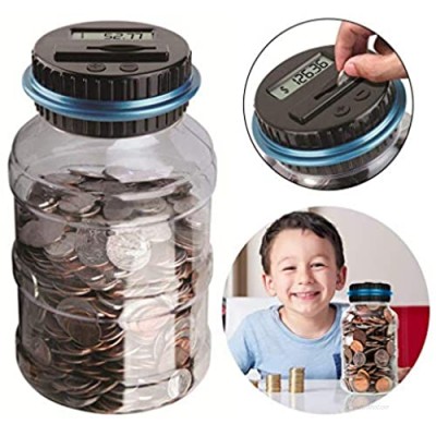 DreamJane Digital Coin Counter Savings Jar  2.5L Piggy Bank Digital Coin Bank with LCD Screen  Automatic Counting All US Coins for Home Office Kids Gifts (Blue)