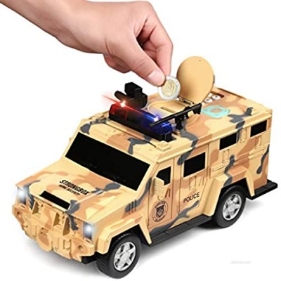 DRESSPLUS Kids Money Bank  Electronic Piggy Banks  Cool Armored Car Bank Password Coin Bank with Light & Music  Perfect Toy Gifts for Boys Girls (Yellow)