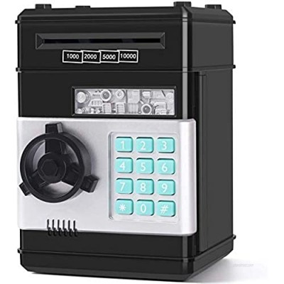 Electronic Kids Piggy Bank  Mini ATM Auto Scroll Password Money Box Coin Cash Safety Vault with Coded Lock  Best Gifts for Children Girls (Black)