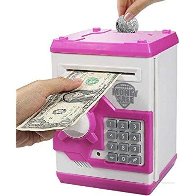Elemusi Cartoon Electronic Password Mini ATM Piggy Bank Cash Coin Can Auto Scroll Paper Money Saving Box  for Children Kids
