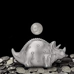 K COOL Dinosaur Piggy Bank Creative Metal Alloy Cartoon Money Bank Cute Coin Bank Penny Coin Saving Pot Box with Stopper for Boy Kid (Antique Pewter)