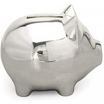 K COOL Vintage Small Piggy Bank Creative Metal Alloy Cartoon Money Bank Cute Coin Bank Pig Penny Coin Saving Pot Box with Stopper for Boy Kid (Shiny Silver)