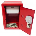 Kid's Coin Bank Locker Safe with Single Digit Combination Lock and Key - 7” High x 4” x 3.9” Red