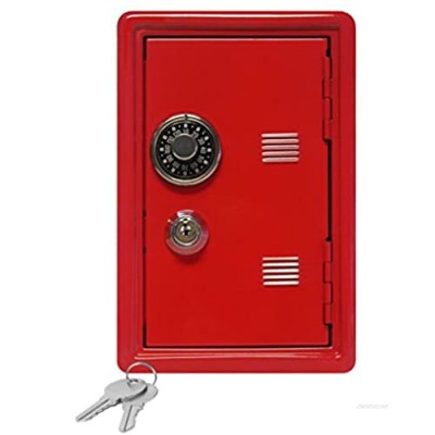 Kid's Coin Bank Locker Safe with Single Digit Combination Lock and Key - 7” High x 4” x 3.9” Red